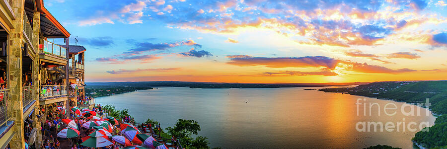 Oasis Sunset Panorama - Austin Lake Travis Photograph by Bee Creek