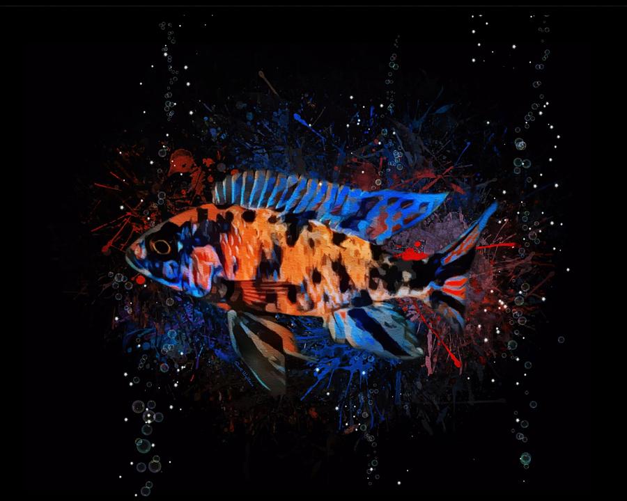 Fish Digital Art - A OB Marble Peacock African Cichlid Portrait by Scott Wallace Digital Designs