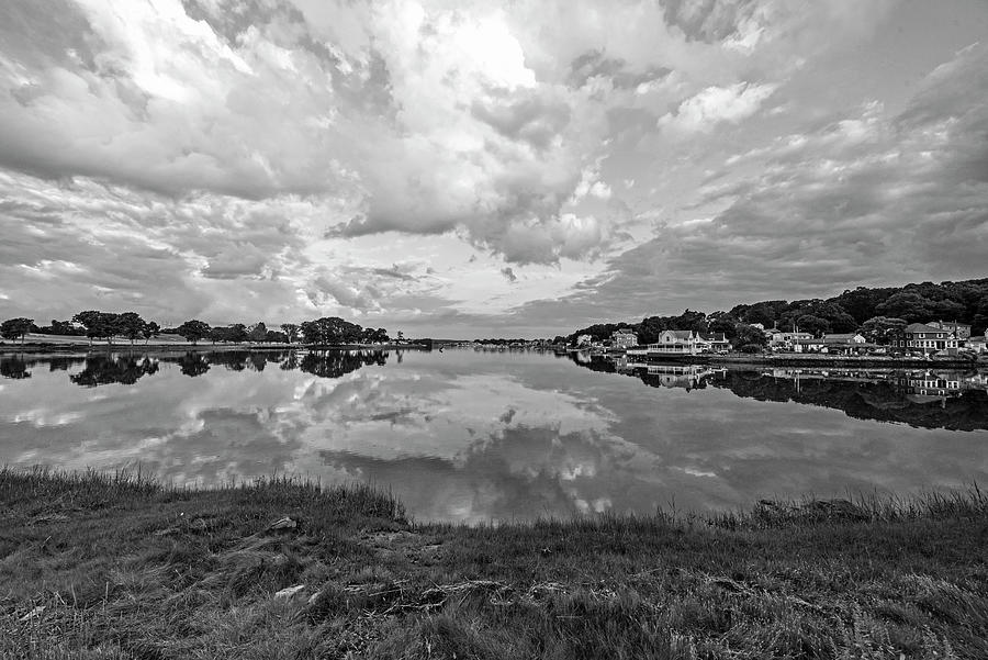 Obear Park at Sunrise in Beverly Massachusetts Clouds Reflection Black and White Photograph by Toby McGuire