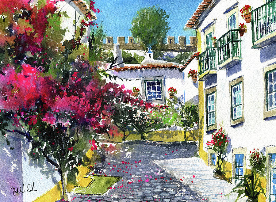 Castle Painting - Obidos Portuguese Village Painting by Dora Hathazi Mendes