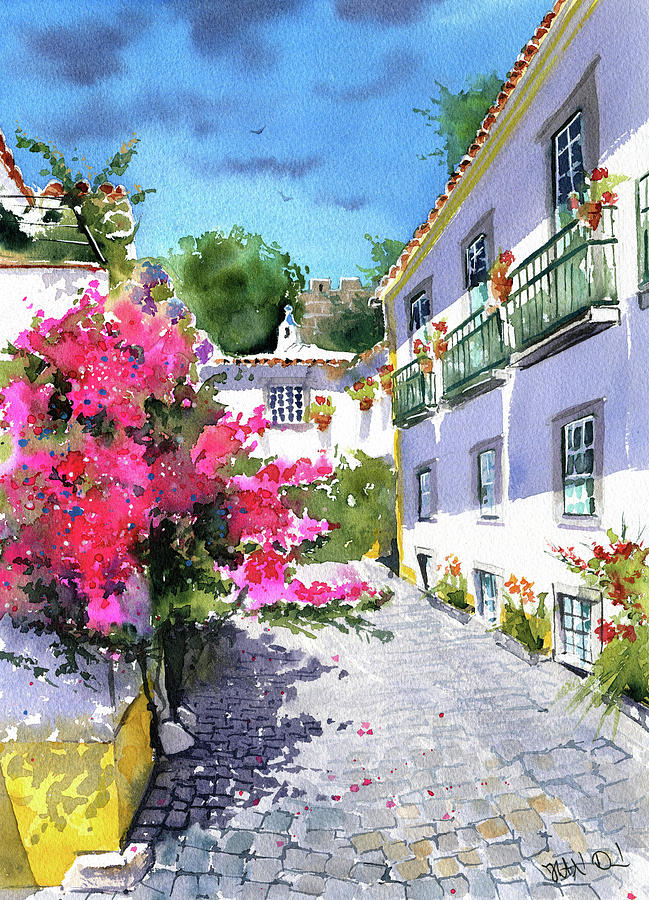 Obidos Village In Portugal Painting Painting by Dora Hathazi Mendes
