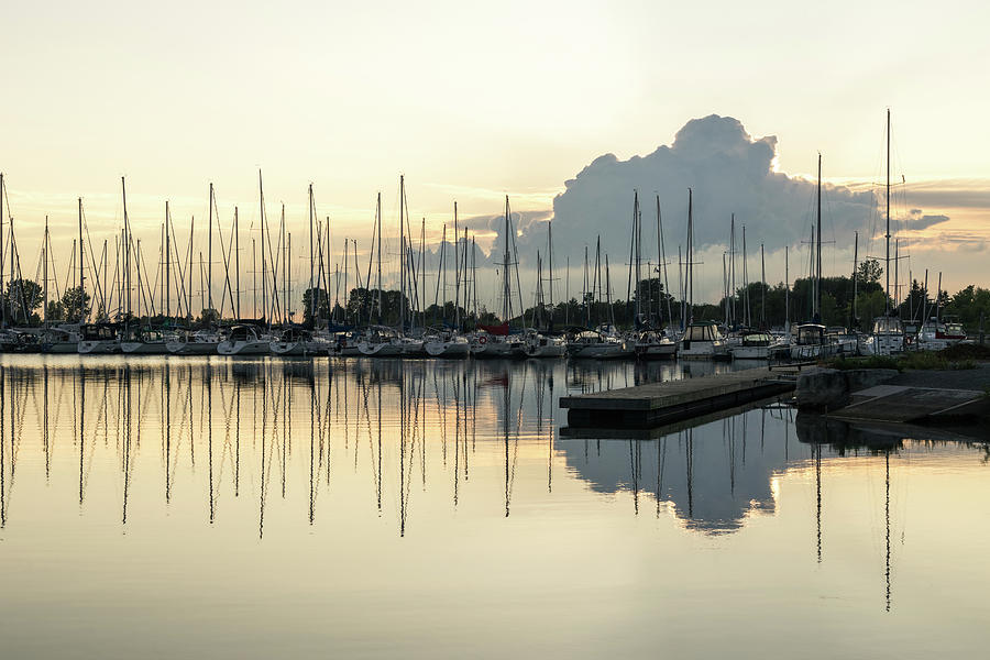 Obscured Marina Sunset - Balanced Symmetry in Silver and Platinum Photograph by Georgia Mizuleva
