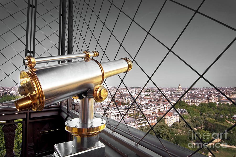 Eiffel Tower Photograph - Observation telescope on the Eiffel tower in Paris by Delphimages Paris Photography