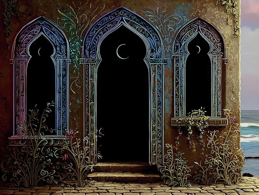 Arched Windows by the Sea Digital Art - Obvious Extradimensional Portal - Seriously, The Camouflage is Just Phoning it In by Eris And AI