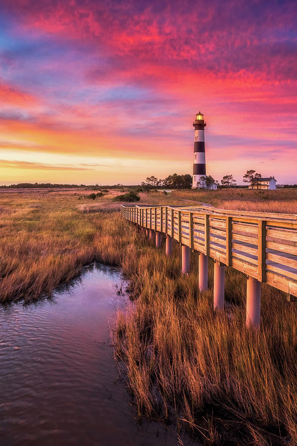 Beach Photograph - OBX Lighthouse Nags Head NC Cape Hatteras National Seashore Coastal North Carolina Scenic Sunrise by Dave Allen
