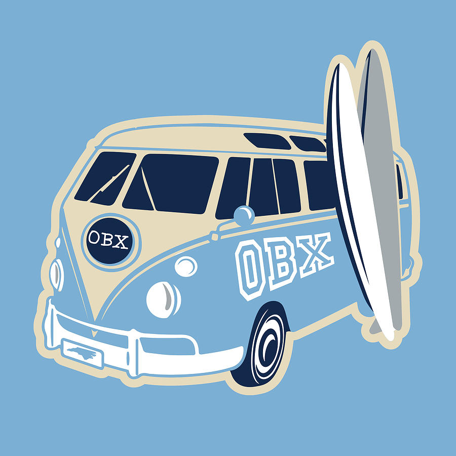 OBX Outer Banks North Carolina Vintage Van Surfing Digital Art by Aaron Geraud