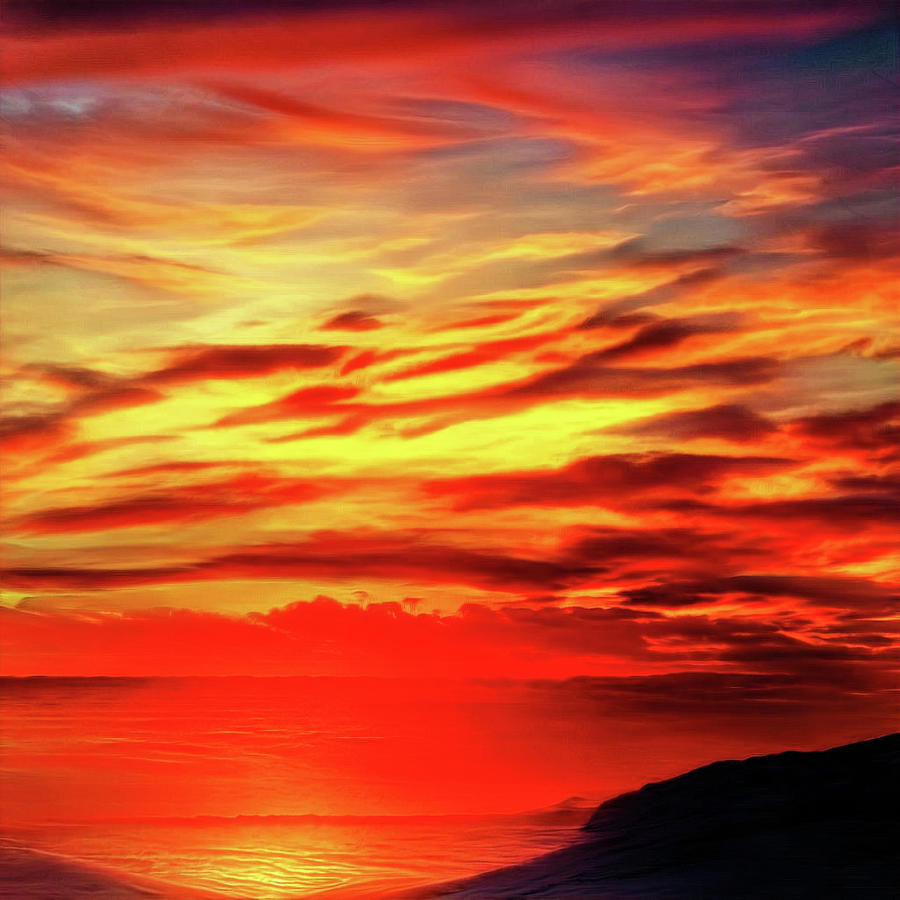 Ocean and Beach at Sunset Colorful Sky Digital Art by Matthias Hauser