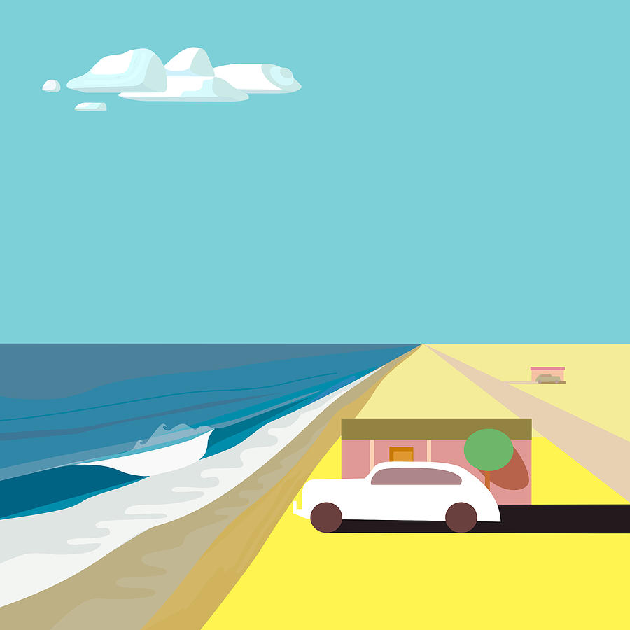 Ocean Beach House with old car where Desert meets the sea Photograph by Charles Harker