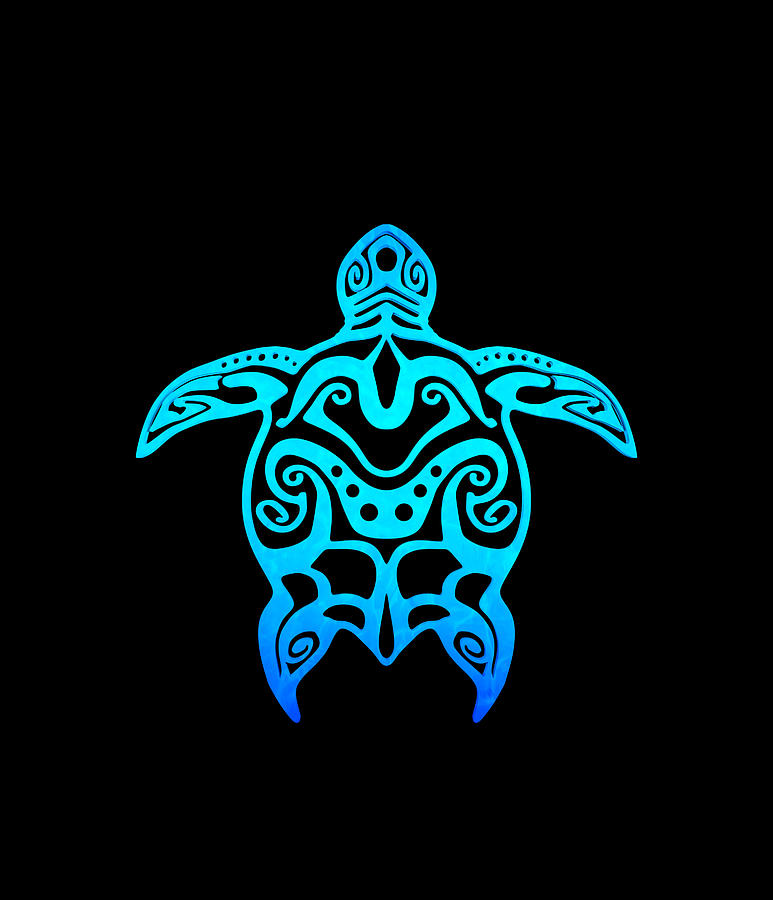 Ocean Blue Tribal Hawaiian Sea Turtle Digital Art by Quynh Vo