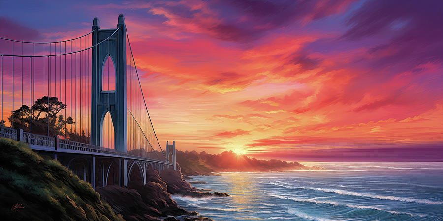 Ocean Bridge at Sunrise Digital Art by Lori Grimmett