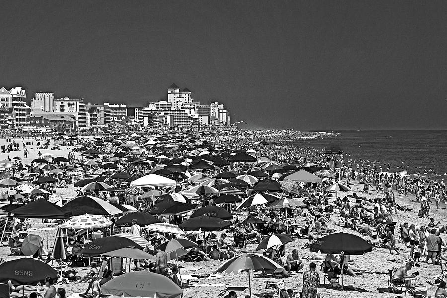 Ocean City Beach Fun Zone in Black and White Photograph by Bill Swartwout