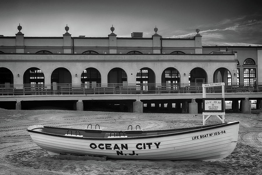 Ocean City Beach In Black And White Photograph by James DeFazio