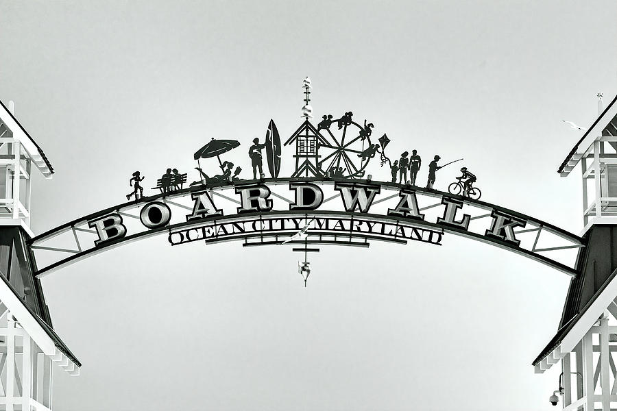 Ocean City Boardwalk Arch Monochrome Photograph by Bill Swartwout