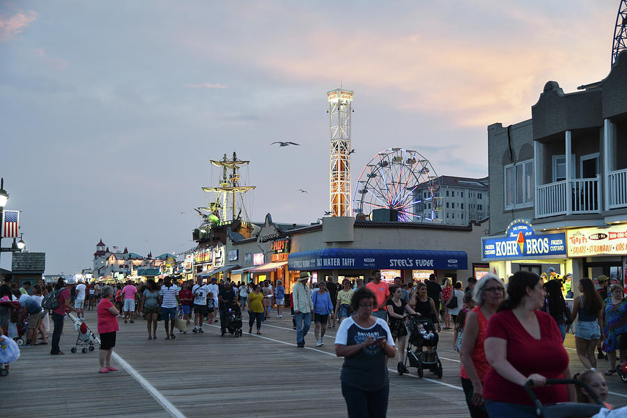 Ocean City Boardwalk in the Evening Photograph by Mark Stout