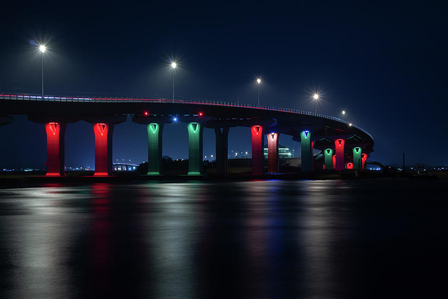 Ocean City Bridge in Christmas Colors Photograph by Kristia Adams