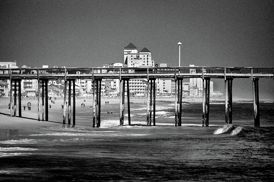 Ocean City Fishing Pier in January Black and White Photograph by Bill Swartwout