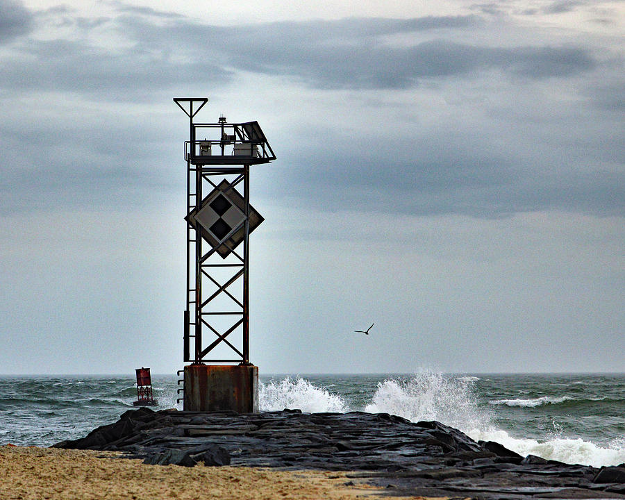 Ocean City Inlet Jetty Light Marker Photograph by Bill Swartwout