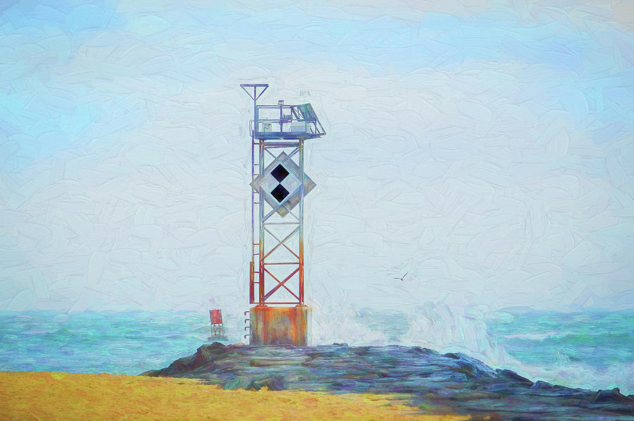Ocean City Inlet Jetty Light Marker Impressionistic Photograph by Bill Swartwout