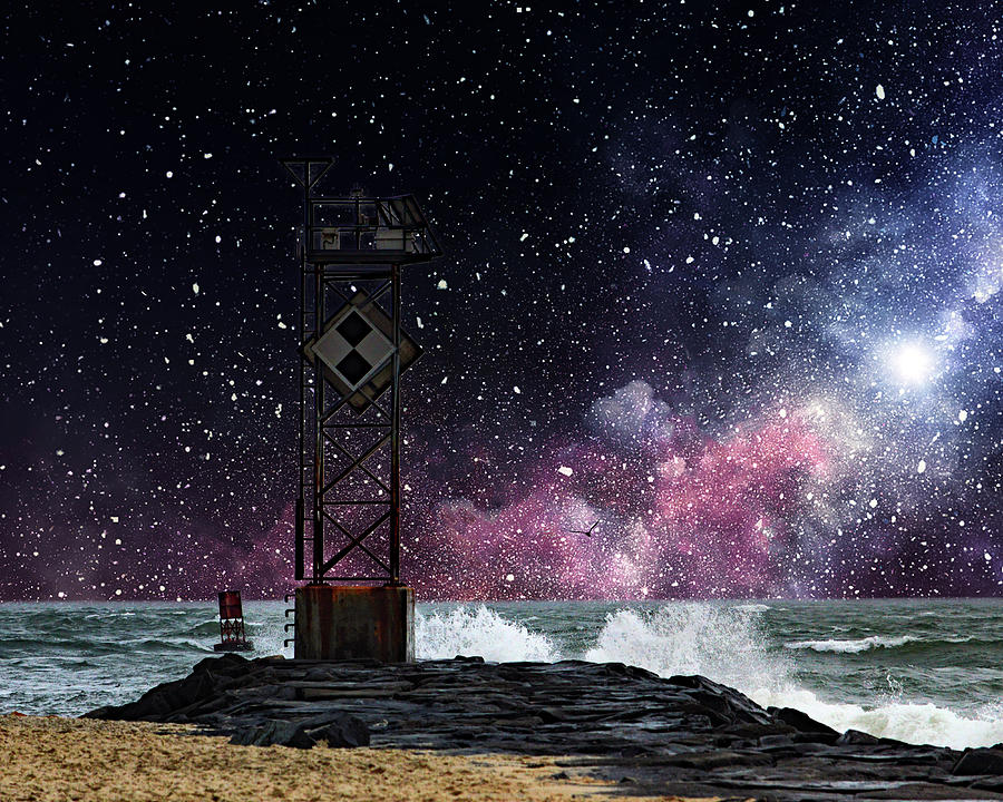 Ocean City Inlet Jetty Light Marker Night Sky Photograph by Bill Swartwout