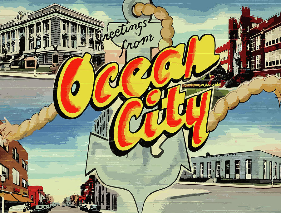 Landmark Digital Art - Ocean City Letters by Long Shot