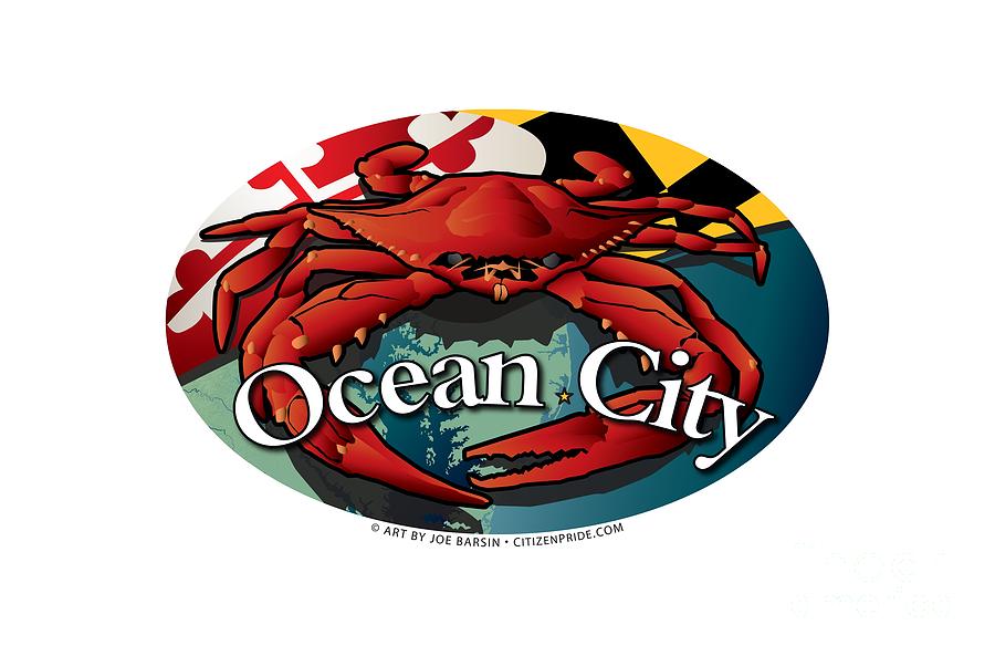 Ocean City Maryland Blue Crab Oval Digital Art by Joe Barsin