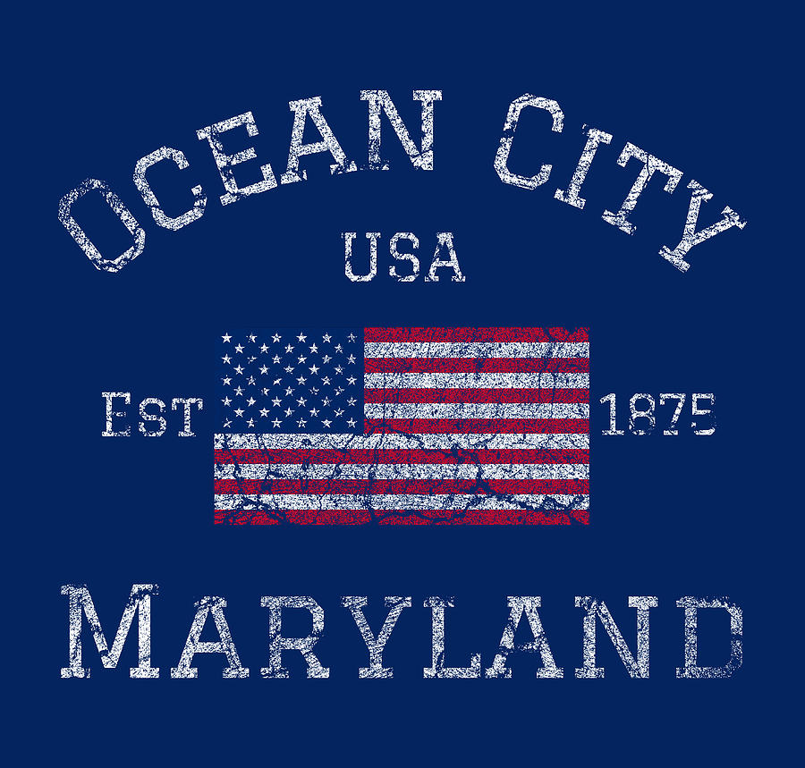 Ocean City Maryland USA American Flag Established Vintage Digital Art by Aaron Geraud