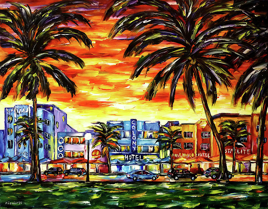 Ocean Drive, Miami Painting by Mirek Kuzniar