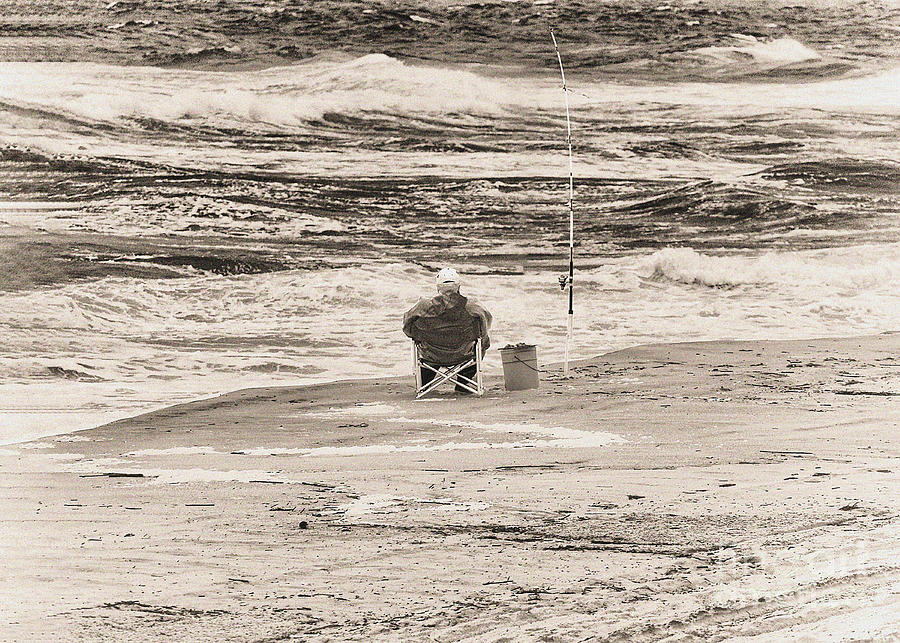 Ocean Fisherman - Monochrome Digital Art by Anthony Ellis
