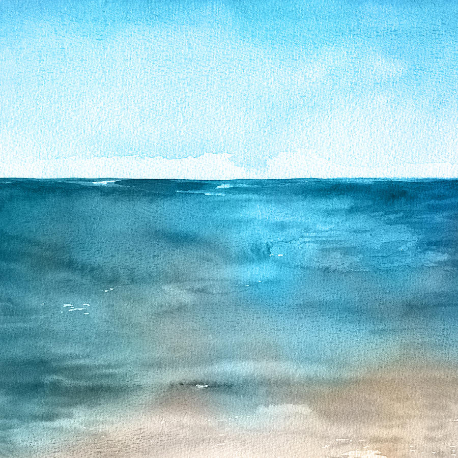 Ocean Landscape. Beautiful Watercolor Hand Painting Illustration. Drawing