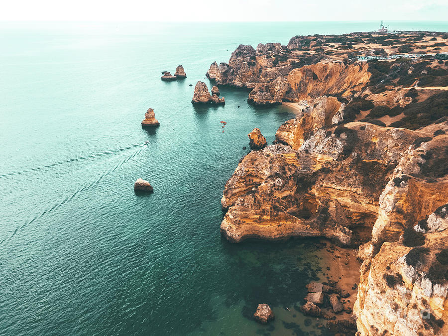 Ocean Landscape Print, Aerial Ocean View, Aerial Sea, Lagos Bay Coast, Algarve Portugal, Drone Photo Photograph