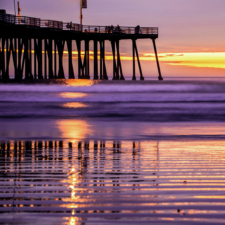 Ocean Pier and California Sunset 1x1 Photograph by Gregory Ballos