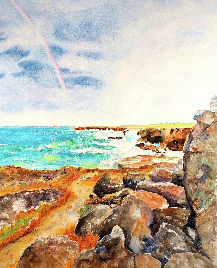 Ocean Rainbow - Coastal Fog Painting by Carlin Blahnik CarlinArtWatercolor