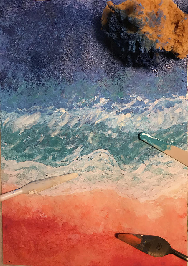 Ocean Sea Sponge Palette Knives Painting Mixed Media by Sandi OReilly