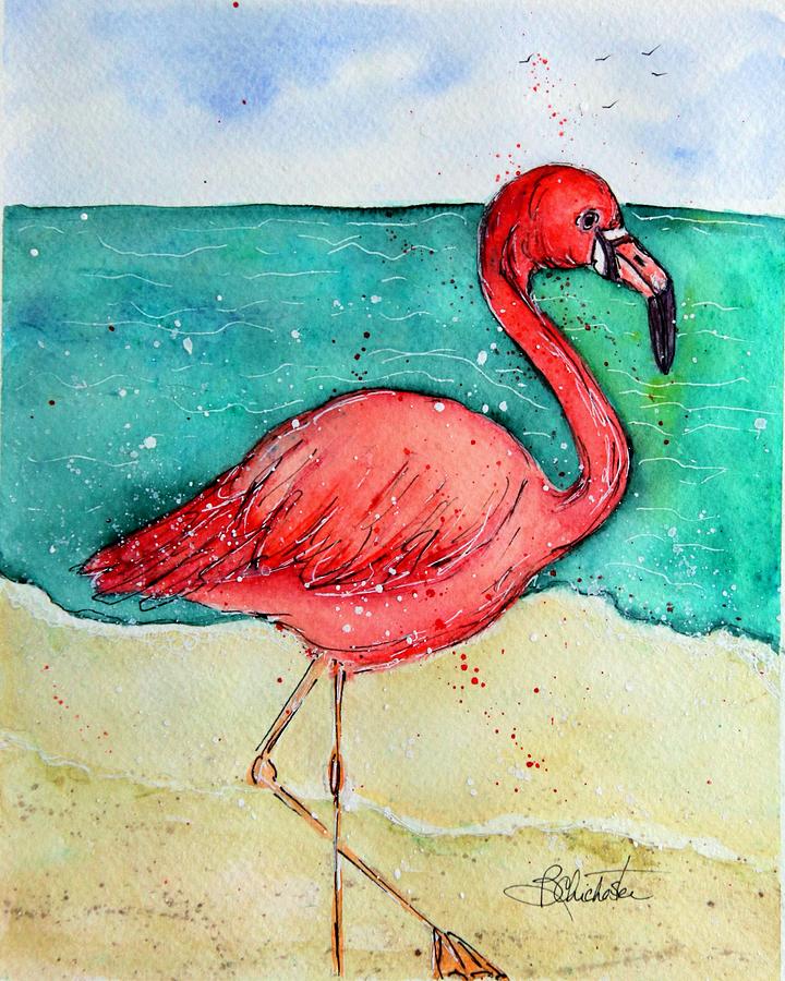 Ocean Spray Flamingo Painting by Barbara Chichester