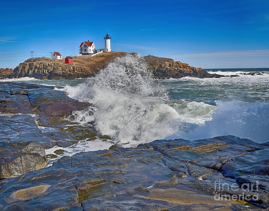 Ocean Storm at the Nubble  Photograph by Steve Brown