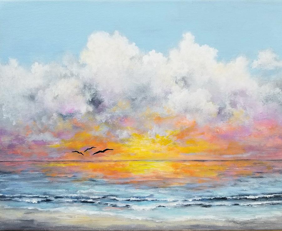 Ocean Sunset Painting by Roseanne Schellenberger