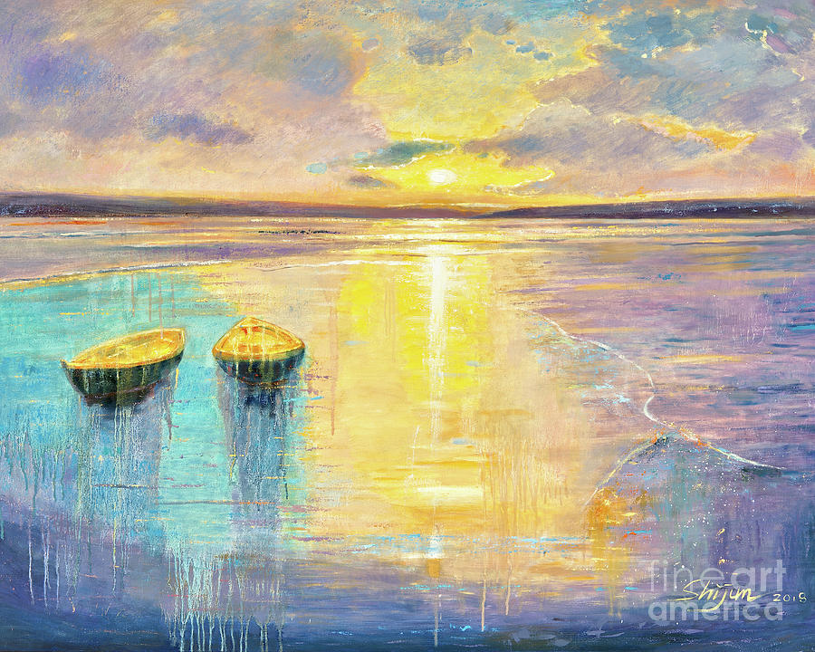 Ocean Sunset Painting by Shijun Munns