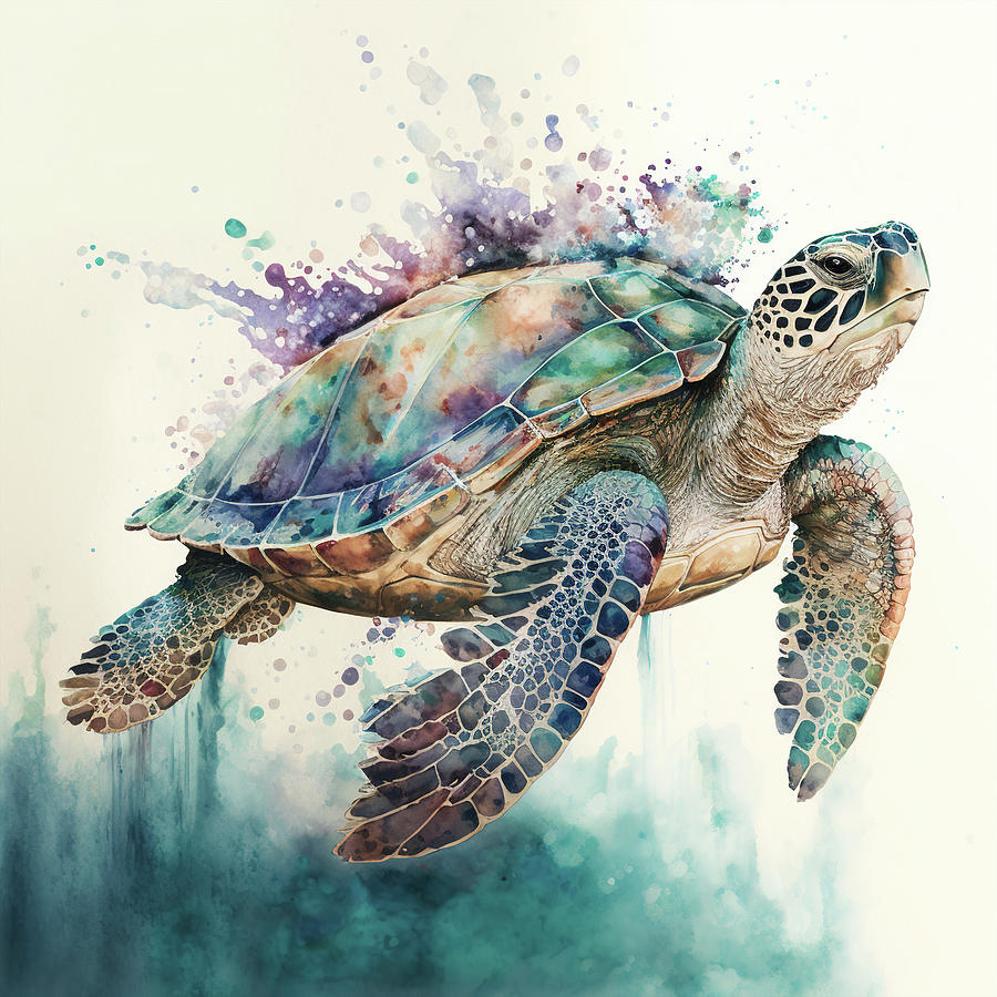 Ocean Turtle Painting by Cosmic Nebula Studio - Fine Art America