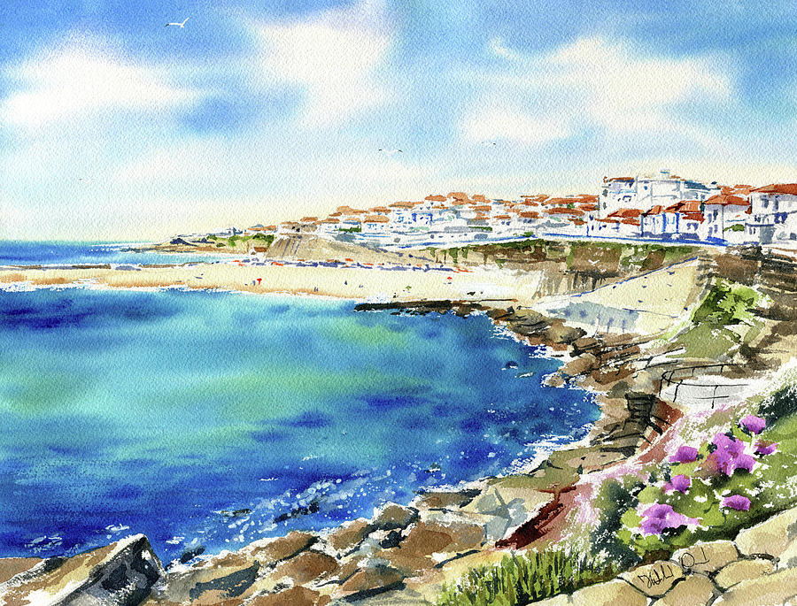 Ocean View in Ericeira Portugal Painting Painting by Dora Hathazi Mendes