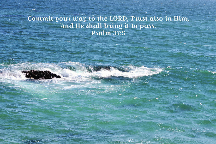 Ocean Waters Pass Over Rocks With Scripture Photograph by Gaby Ethington