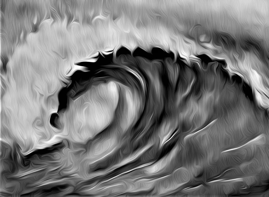 Ocean Wave Abstract - B/W Digital Art by Ronald Mills
