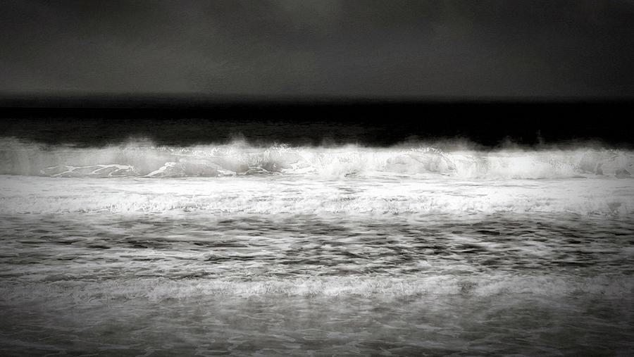 Black And White Photograph - Ocean Wave Mist Black and White by Pamela Storch