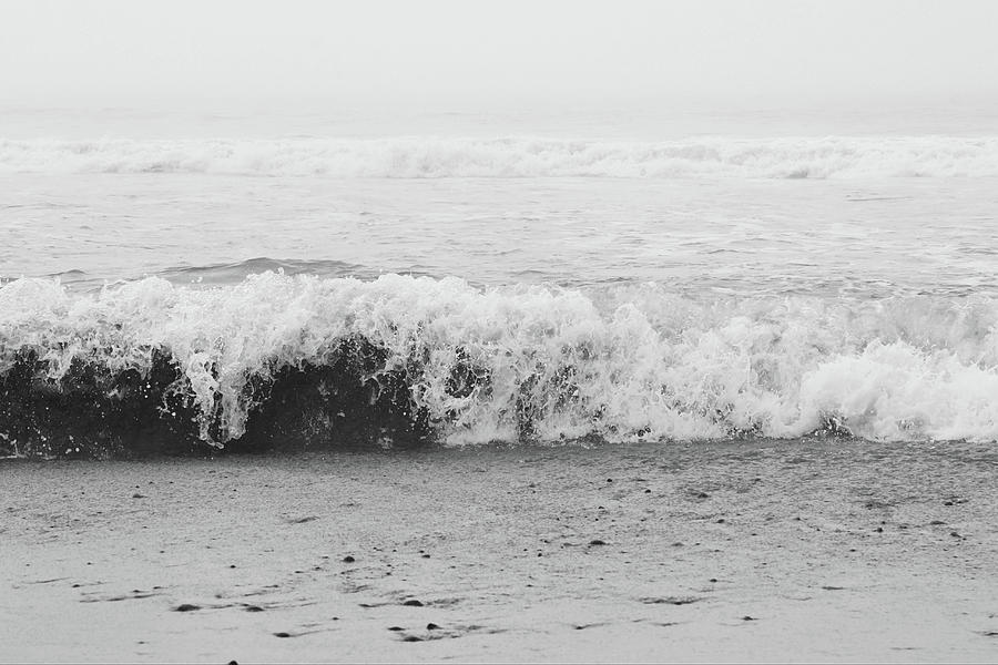 Ocean Wave Shore Break Black And White Photograph