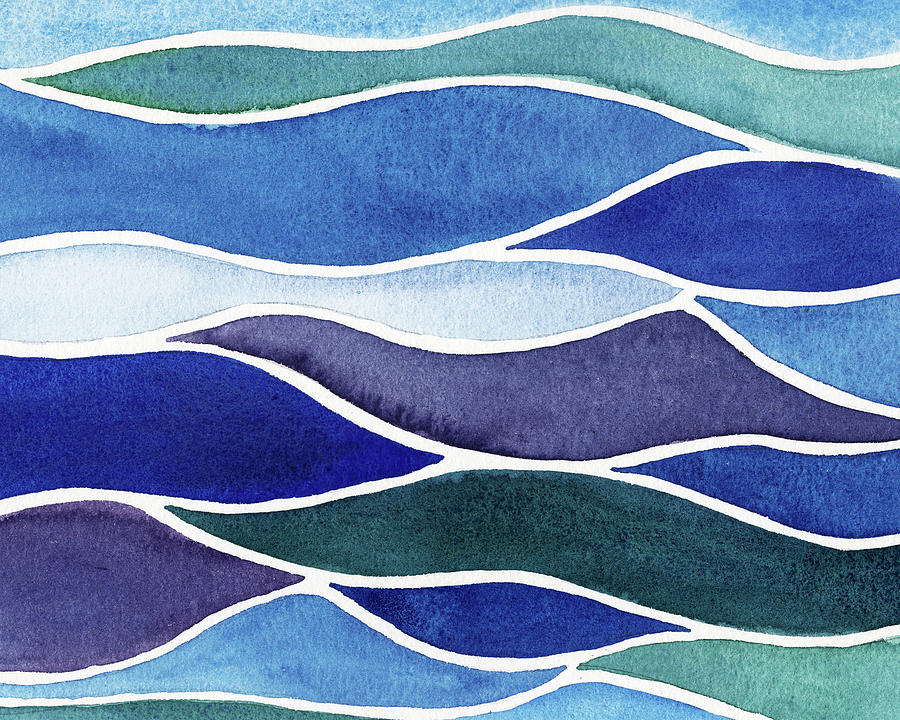 Ocean Waves Batik Style Watercolor  Painting by Irina Sztukowski