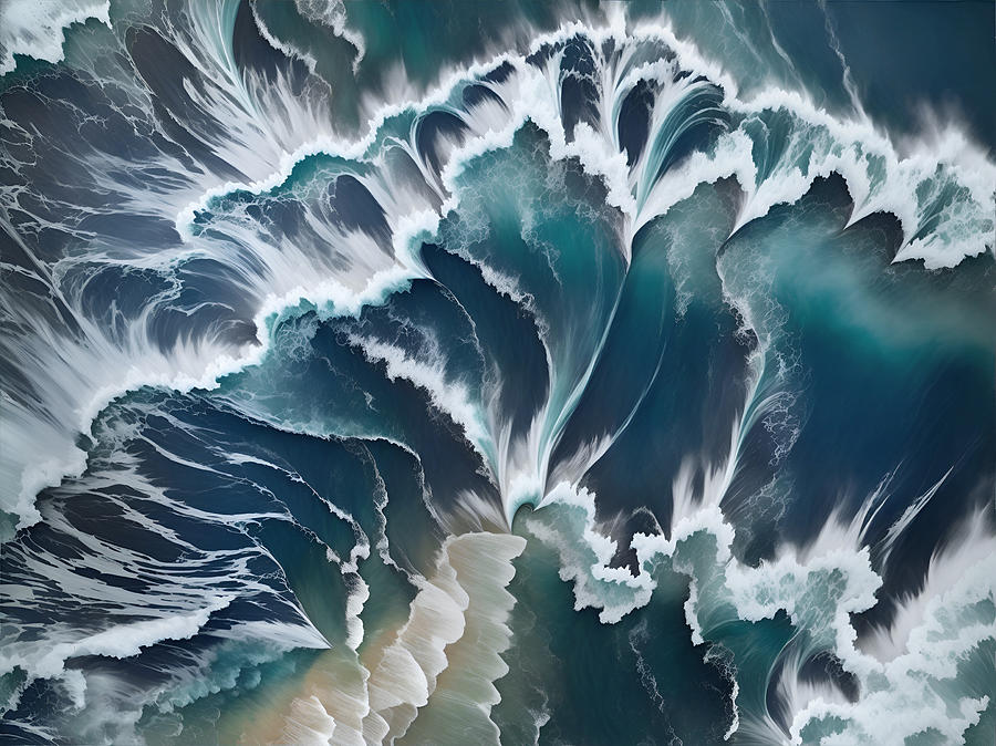 Ocean Waves Crashing on Shore Digital Art by Mark Greenberg