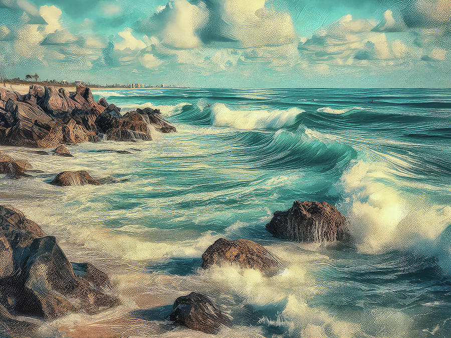 Ocean Waves On The Shore Digital Art by HH Photography of Florida
