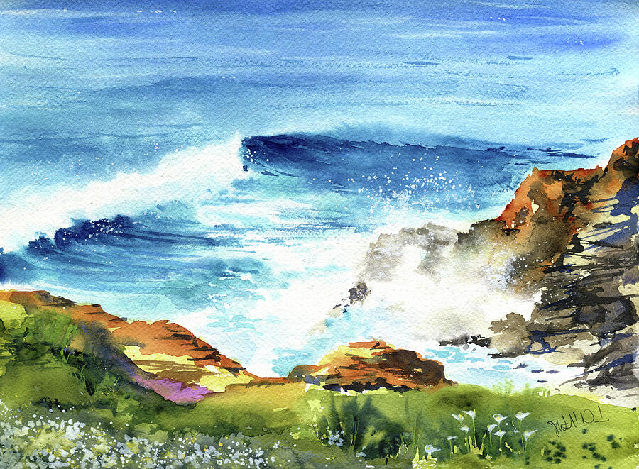 Ocean Waves Portugal Painting Painting by Dora Hathazi Mendes