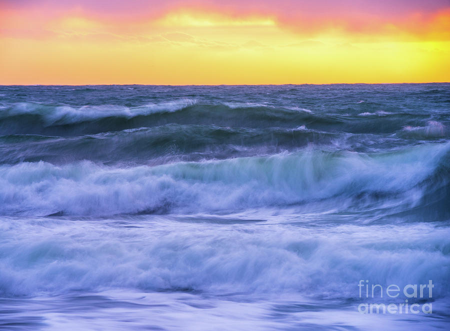 Ocean Waves Roiling Seas at Sunset Photograph by Mike Reid