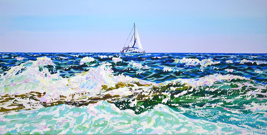 	Ocean. Waves. Yacht. Painting by Iryna Kastsova