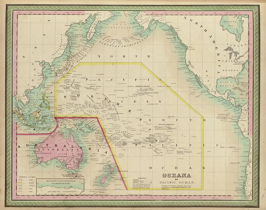 Map Drawing - Oceania and The Pacific Ocean 1849 by Vintage Maps